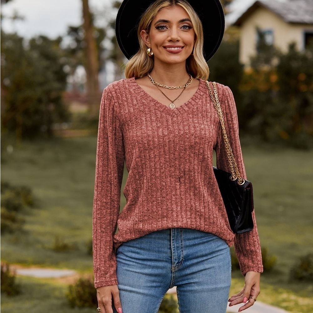 Classic Chic Ribbed V-Neck Sweaters